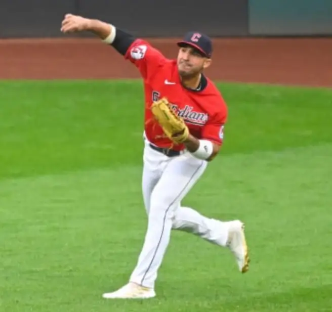 A baseball player throwing the ball on top of a field.