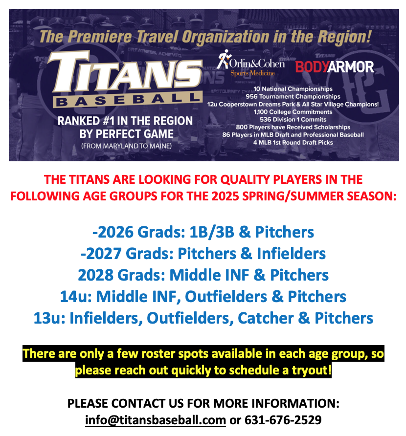 A flyer for the titans baseball team.